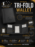 Aussie Golf Reviewer tri-fold wallet premium product infographic