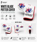 Aussie Golf Reviewer White Blade Putter Cover — Premium PU leather with magnetic closure and soft protective lining