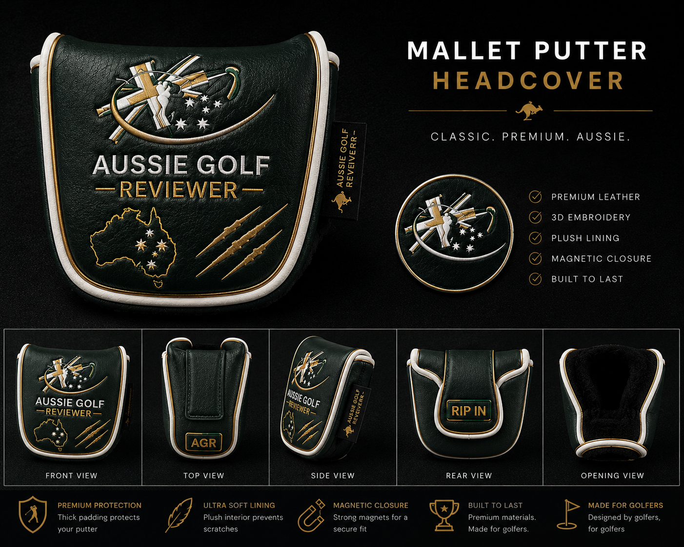 Aussie Golf Reviewer Putter Mallet Headcover – Limited Edition