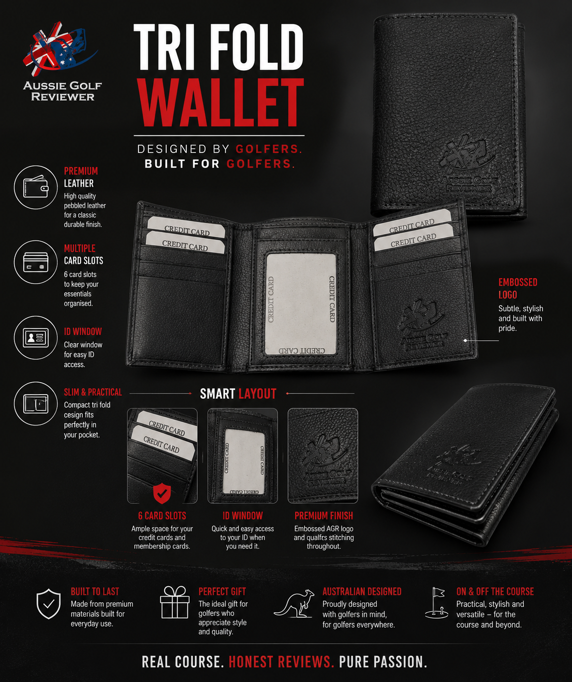 Aussie Golf Reviewer tri-fold wallet original product presentation