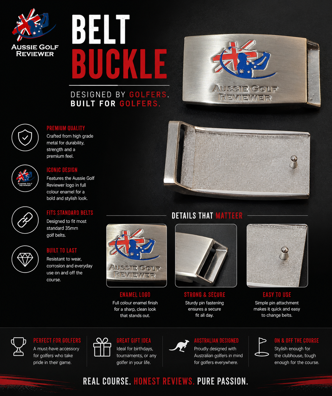 Aussie Golf Reviewer Belt Buckle